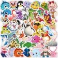 Stickers graffiti mix animaux mignons de dessin animé pour bouteille d'eau et ordinateur - 50 Pièces/Paquet