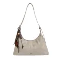 Stylish beige hobo shoulder bag for women, trendy dumpling crossbody bag with cute wooden charms. - With Pendant / Off White