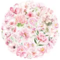 Vista dettagliata del design adesivo floreale acquerello rosa circolare per decorazioni. - 50 Pezzi/Confezione
