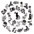 Autocollants noirs et blancs en PET plantes et animaux pour carnet scrapbooking et loisirs créatifs. - 50 Feuilles