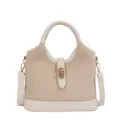 Elegante beige suède PU lederen emmertassen handtas met handvat en schouderriem. - Zonder hanger / Broken Wit