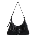 Zwarte lakleren schoudertas minimalistische okseltas casual trendy handtas voor dames - Zonder hanger / Zwart