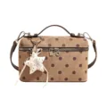 Vintage brown polka dot shoulder bag, sweet top handle crossbody bag with cute star pendant. - With Pendant / Khaki