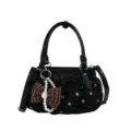 Detalle de bolso nube plisado de lunares negros estilo coreano, elegante bolso cruzado. - Con Colgante / Negro