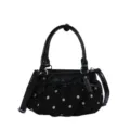 Bolso de nube negro de lunares con correa, bolso de hombro informal y elegante. - Sin colgante / Negro