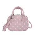 Pink polka dot suede bowling bag, stylish commuter shoulder crossbody bag for women. - No Pendant / Pink