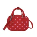 Retro polka dot suede bowling bag, trendy red shoulder messenger bag and versatile handbag. - No Pendant / Red