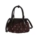 Bolso de nube plisado marrón de lunares, bolso bandolera casual con lazo y doble asa. - Sin colgante / Café