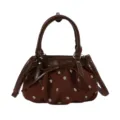 Bolso nube fruncido de lunares marrones con lazo, ideal para el día a día y looks chic. - Sin colgante / Marrón