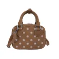 Retro brown polka dot bowling bag suede crossbody handbag with top handle and strap variant - No Pendant / Brown