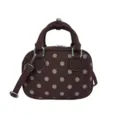 Retro polka dot bowling bag suede shoulder crossbody bag trendy commuter handbag daily use - No Pendant / Coffee