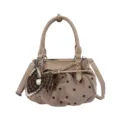 Bolso de hombro estilo coreano de lunares en beige, lindo lazo y colgante de perlas bolso. - Con Colgante / Caqui