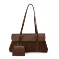 Retro brown shoulder bag with a mini pouch, chic vintage underarm bag for women details. - Coffee