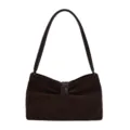 Donkerbruine suade schoudertas met strik, elegante dames okseltas voor dagelijks. - Zonder hanger / Koffie