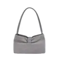 Grijze suede schoudertas voor dames, stijlvolle minimalistische handtas met chique knoop. - Zonder hanger / Grijs
