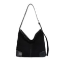 Zwarte soepele hobo schoudertas voor dames, grote handtas met contrasterende stiksels. - Zonder hanger / Zwart