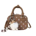 Brown Faux Suede Polka Dot Bowling Bag with Cute Gnome Pendant Handbag Crossbody Variant - With Pendant / Brown