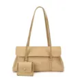 Chic retro khaki shoulder bag with suede PU leather mix, dual straps and small coin pouch. - Khaki