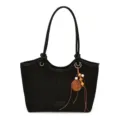 Zwarte dames shopper tas elegante emmertas schoudertas retro stijl handtas met kralen hanger - Zonder hanger / Zwart