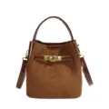 Brown Suede And Leather Bucket Bag Casual Crossbody Handbag With Top Handle For Women Daily - Without Pendant / Yellow Brown