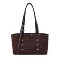 Bruine Suede Schoudertas, Vintage Klinknagel Tote Handtas voor Dames, Casual Dagelijkse Tas - Zonder hanger / Koffie