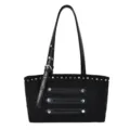 Black rivet tote bag, retro PU leather shoulder bag for women commuting, stylish handbag. - No Pendant / Black