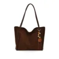Bruine suède tote tas voor dames, grote retro casual schoudertas voor dagelijks werk. - Zonder hanger / Koffie