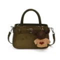Dark green matte handbag with cute puppy charm, stylish shoulder crossbody bag for women. - With Pendant / Green