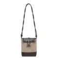 Small crossbody shoulder bag toggle closure casual brown canvas pu leather daily purse accessory. - Khaki