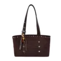 Autumn vintage brown suede women tote bag large capacity commuting shoulder underarm handbag - With Pendant / Coffee