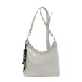 Minimalist beige shoulder bag for women, chic hobo dumpling handbag with bead charm detail. - With Pendant / Off White