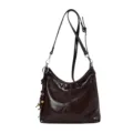 Dark brown glossy shoulder bag for women, stylish hobo bag casual crossbody handbag. - With Pendant / Light Coffee