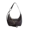 Dark brown PU leather shoulder bag detail, stylish hobo shape with knot charm design. - Brown with Pendant