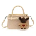 Women's beige matte handbag with cute bear pendant, stylish shoulder crossbody bag. - With Pendant / Off White