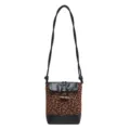 Leopard print bucket bag with black leather trim, versatile crossbody shoulder bag for women. - Brown Leopard