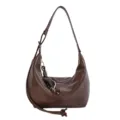 Dark brown vintage women's shoulder bag, casual hobo tote bag, PU leather crossbody bag. - Brown with Pendant
