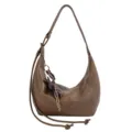 Brown vintage hobo shoulder bag for women, casual slouchy crossbody purse with charm. - Khaki With Pendant