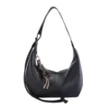 Black vintage hobo shoulder bag for women, casual PU leather crossbody tote with star charm. - Black With Pendant