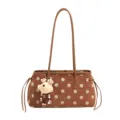 Stylish brown polka dot shoulder bag, large capacity commute tote bag for women. - With Pendant / Mocha Brown