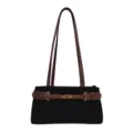 Sac à épaule rétro pour femme sous les bras avec lanières en cuir marron et serrure chic. - Noir