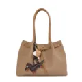 Καφέ τσάντα tote για γυναίκες, κομψή vintage τσάντα ώμου με χαριτωμένο λουράκι και κρεμαστό. - Με Κρεμαστό / Χακί