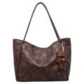 Bruine luipaardprint tote tas met schattige berenhanger, stijlvolle grote casual schoudertas. - Zonder hanger / koffiekleur