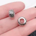 Alloy clover charm bead in antique silver finish, perfect for DIY bracelet making. - Round Flower Pattern Large Hole Bead (10098) / 1 Piece (10x10mm)