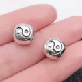 Silver tone cubic yin yang charm bead diy large hole spacer for bracelet jewelry making - Tai Chi Yin Yang Large Hole Bead (10100) / 1 Piece (8x10mm)