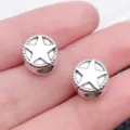 Silver alloy star charm beads for DIY bracelet jewelry making accessories parts - Round Pentagram Star Large Hole Bead (10104)
