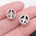 Silver peace sign large hole charm beads for DIY bracelet jewelry making accessories wholesale. - Round Peace Sign Large Hole Bead (10106)