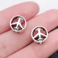 Vintage silver airplane design large hole metal charm bead DIY bracelet accessory - Round Hollow Airplane Large Hole Bead (10108)