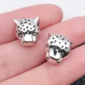 Silver alloy leopard head charm bead for DIY bracelet jewelry making accessories 1pc - Leopard Head Large Hole Bead (10116)
