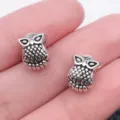 Silver owl charm beads for DIY bracelets, alloy large hole spacer beads jewelry making accessories. - Owl Large Hole Bead (6533)
