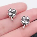 Alloy four leaf clover large hole charm beads for DIY bracelet jewelry making supplies wholesale - Antique Silver Lucky Clover Large Hole Bead (8794)
